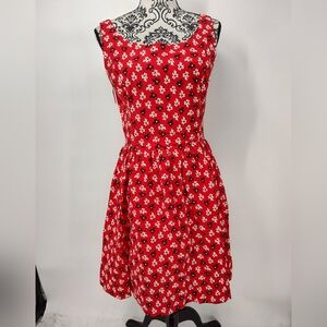 Handmade Floral Red 50's Style Midi Dress Women's Small